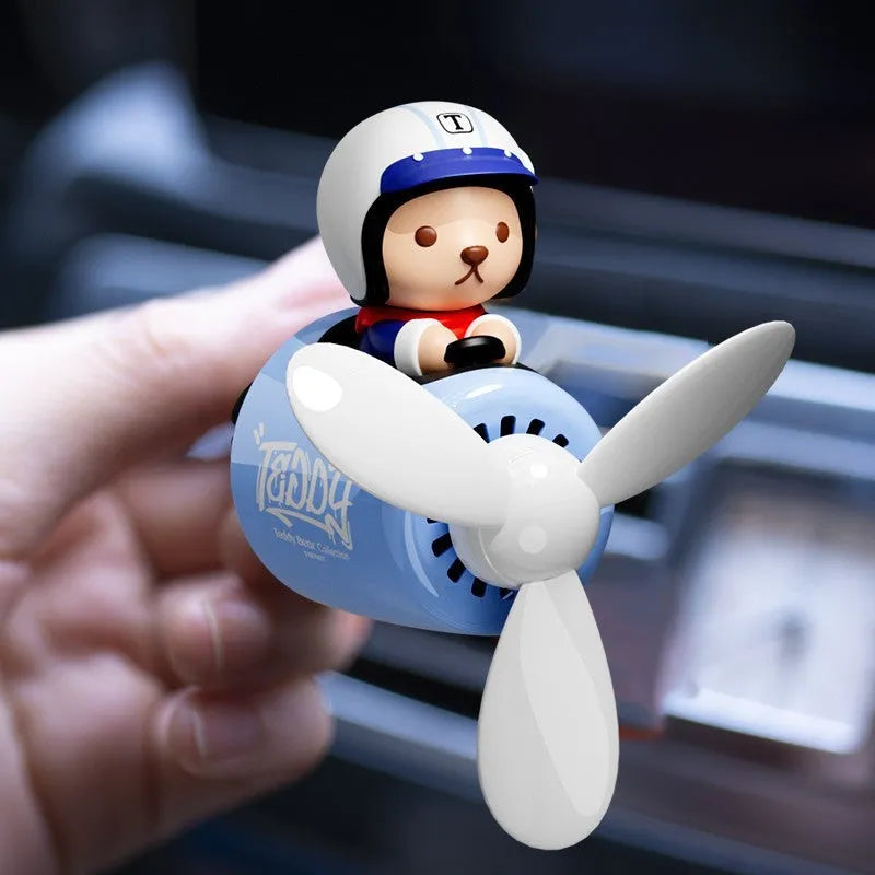 Blue teddy bear car vent aromatherapy ornament with fragrance tablet refills