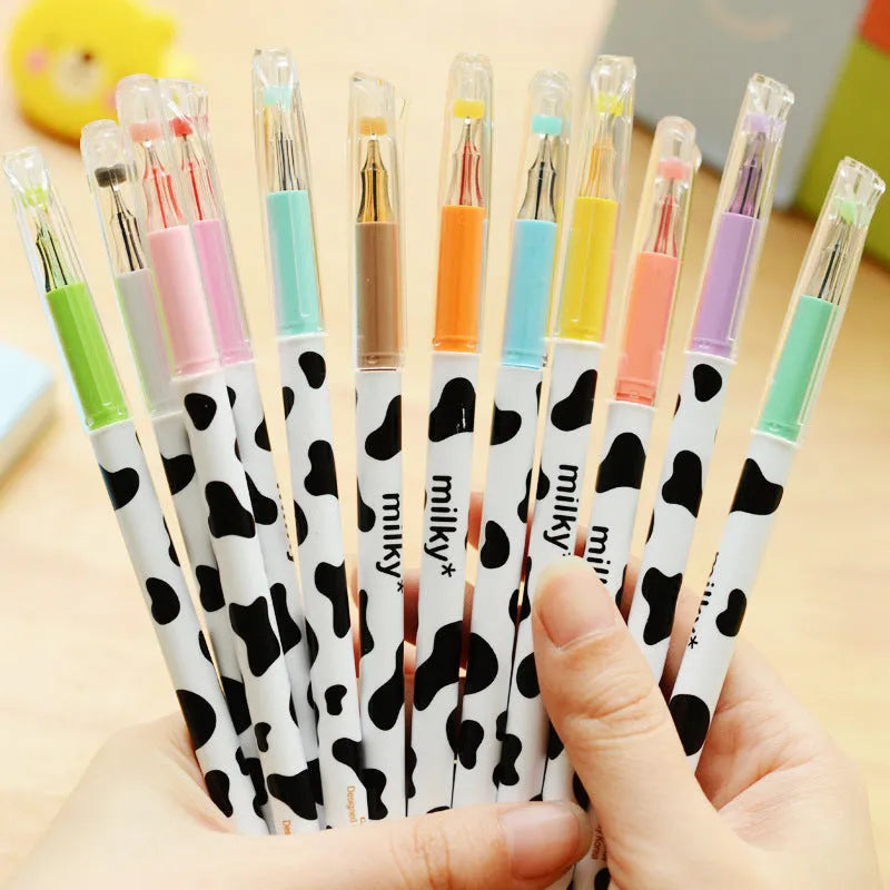 Set of 12 cow colour gel pens with 0.38mm tips in a box.
