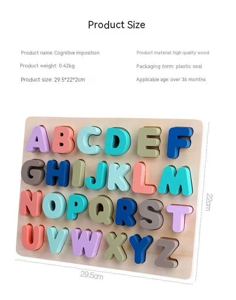 Children's wooden jigsaw puzzle macaron shape recognition board with grab pieces on a table