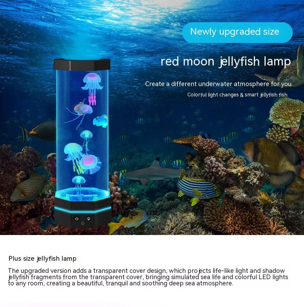Jellyfish lava lamp 15 inch with 17 colour remote control and USB plug-in, shown in black or silver.