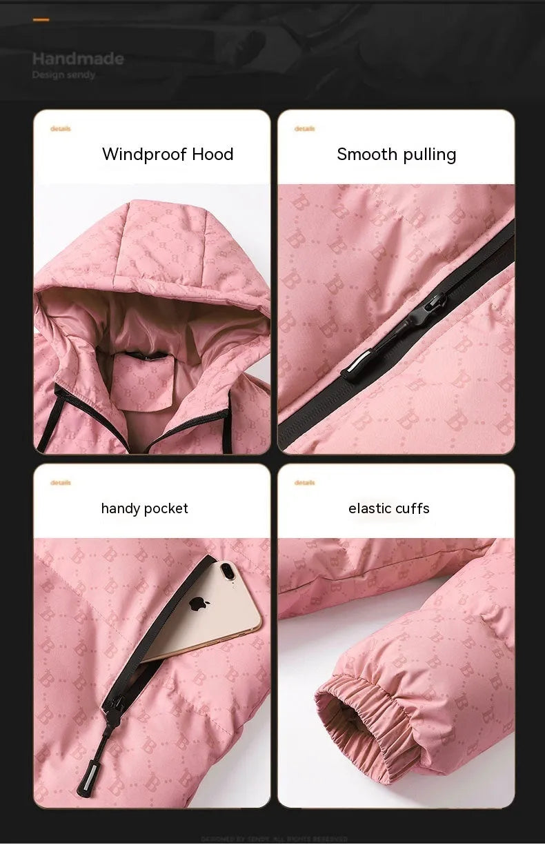 Men's hooded padded cotton coat, thickened polyester, sizes M to 5XL, colours white black coffee pink