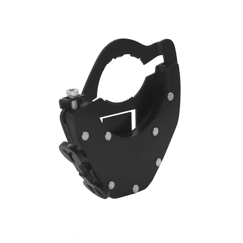 Stainless steel universal motorcycle throttle lock for cruise control, shown with bottom and top mounting format options.