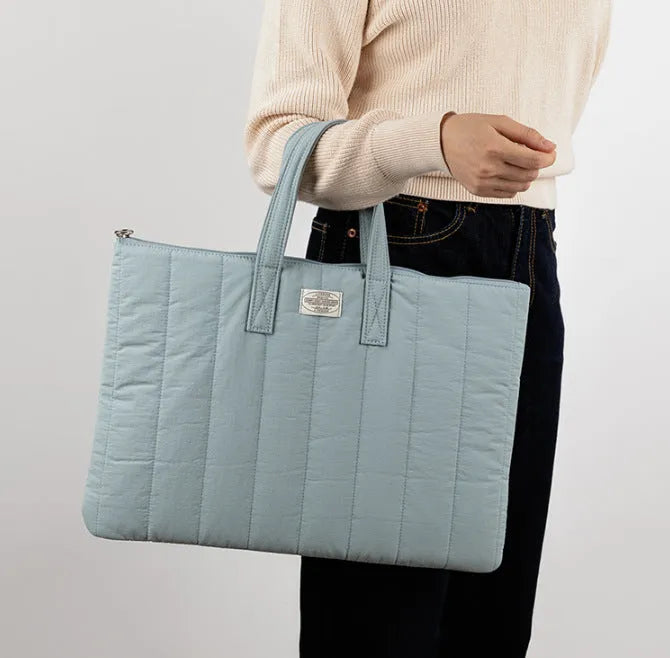 Polyester laptop briefcase in milky white, black, matcha or sky blue for 11-inch to 15.6-inch devices