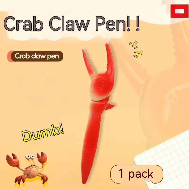Crab-themed ballpoint pen with pressable can clip fidget mechanism