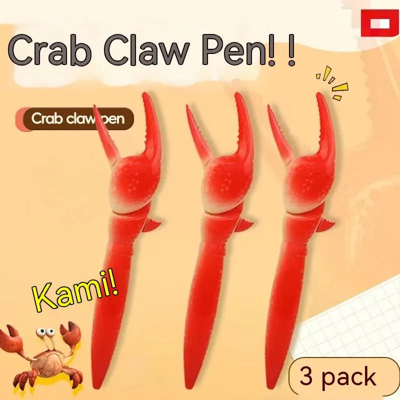 Crab-themed ballpoint pen with pressable can clip fidget mechanism