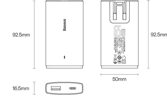 Moon shadow grey 65W GaN fast charger with Type-C cable on a desk