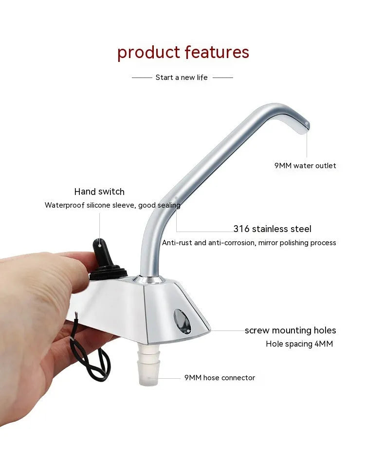 Electronic control RV kitchen faucet with mirror polished 316 stainless steel finish