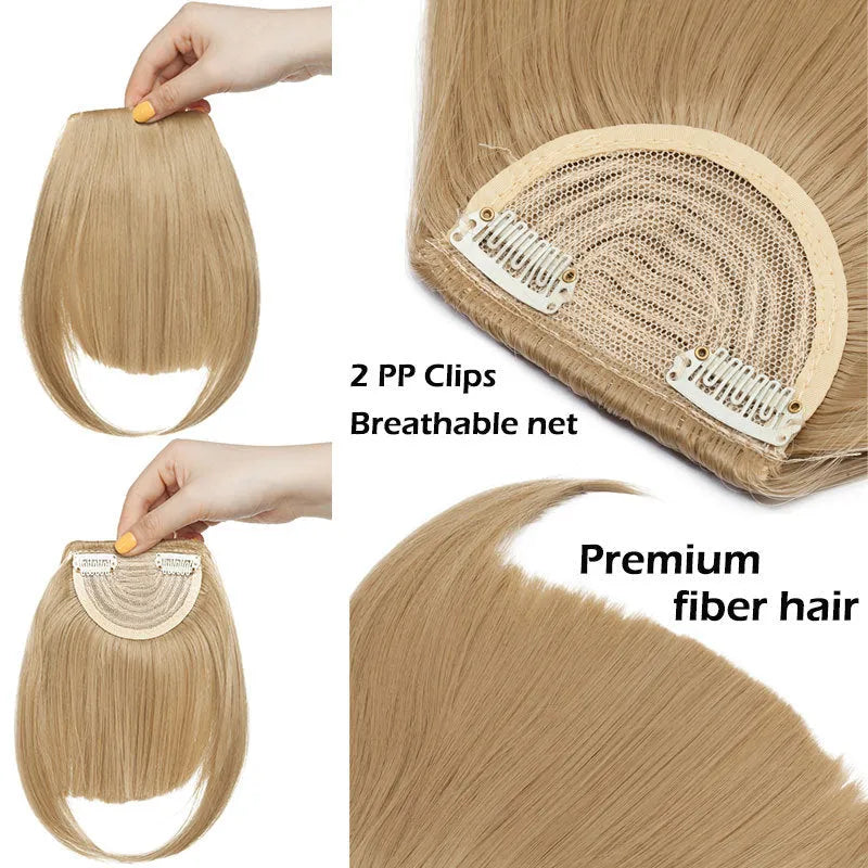 Synthetic blunt bangs hairpiece 22cm straight clip-in fringe in multiple colours