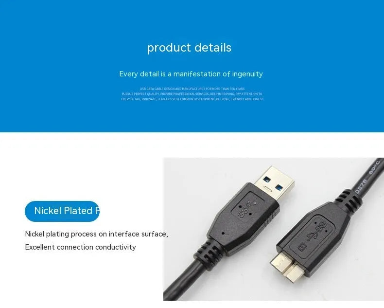 USB 3.0 data cable in blue and black with various length options for mobile hard disk connection