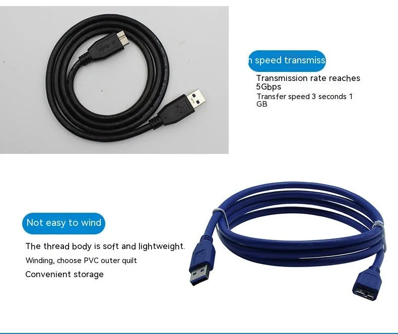 USB 3.0 data cable in blue and black with various length options for mobile hard disk connection