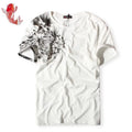 Chinese style embroidered T-shirt with squid tattoo design, pure cotton, loose fit, round neck, short sleeves, black colour