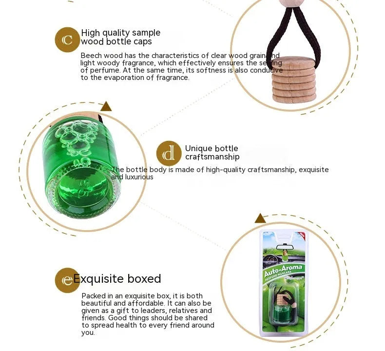 Glass bottle car air freshener hanging ornament with six fragrance options