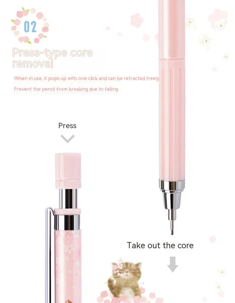 0.5mm cartoon automatic pencil set with three HB pencils and refill boxes in mixed colours
