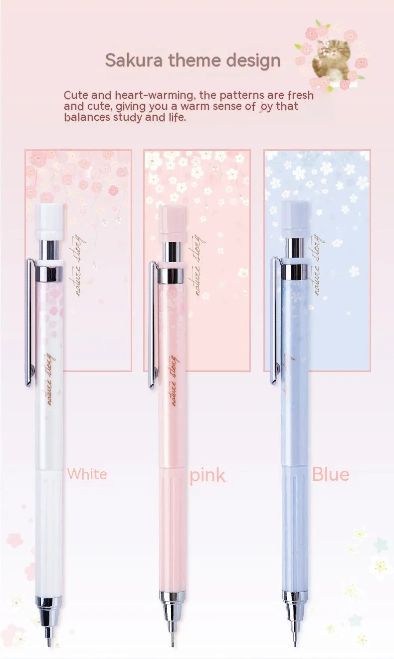 0.5mm cartoon automatic pencil set with three HB pencils and refill boxes in mixed colours