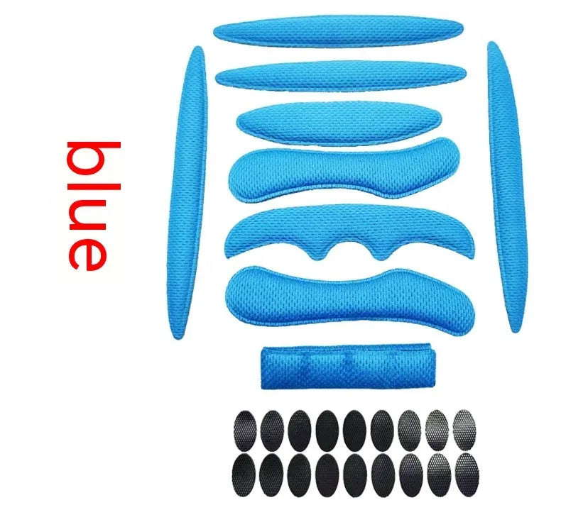 Universal cycling helmet lining with breathable sponge and Velcro chin pad in four colours.