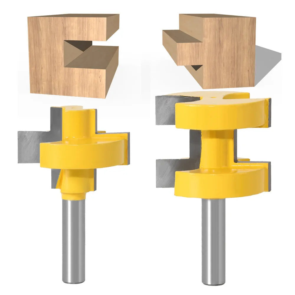 Yellow T-slot woodworking milling cutter with 30mm blade length and 8mm shank on white background