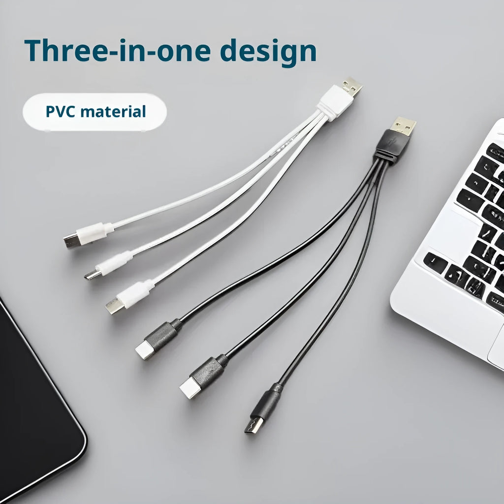 USB to three Type-C charging cable three-in-one design black PVC material