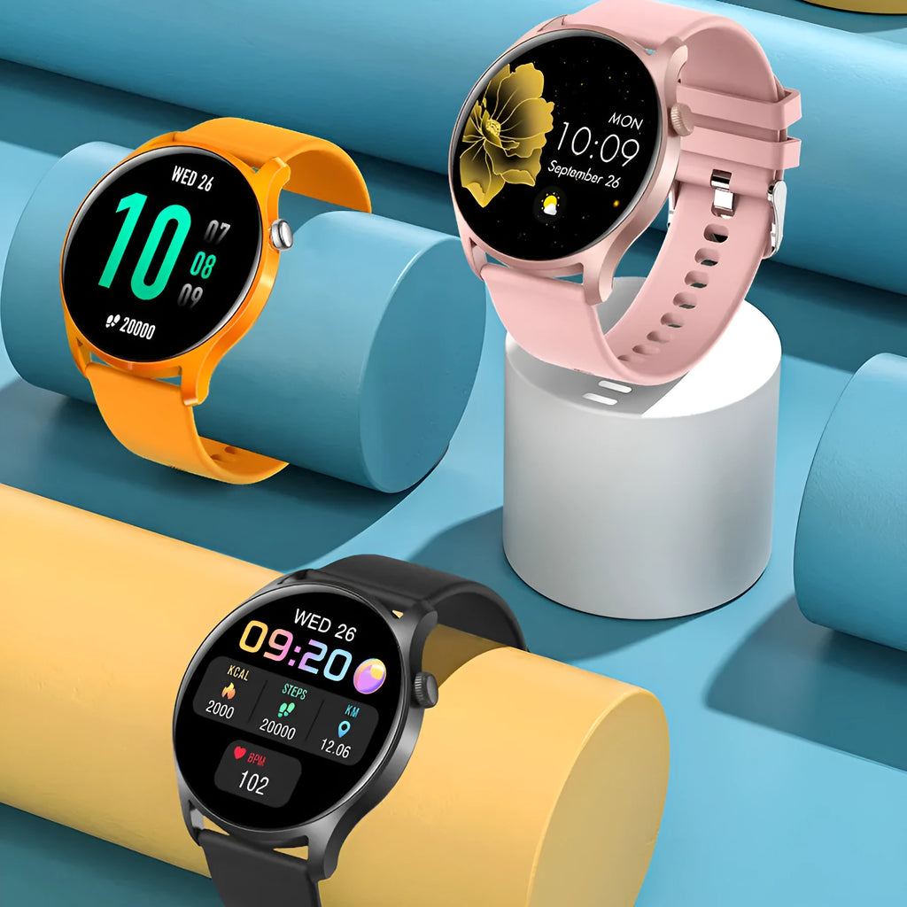 Smart watch with heart rate monitoring and blood pressure measurement on silicone wristband