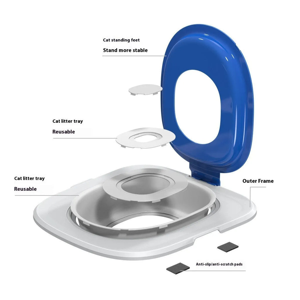 Fifth generation cat toilet trainer mat in blue, grey or green colour, made from ABS plastic.
