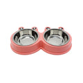 Double pet bowl with stainless steel compartments and pink ABS outer rim, 28cm long
