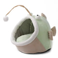 Deerskin velvet semi-closed cat house lantern fish design in grey, shown in small medium large sizes
