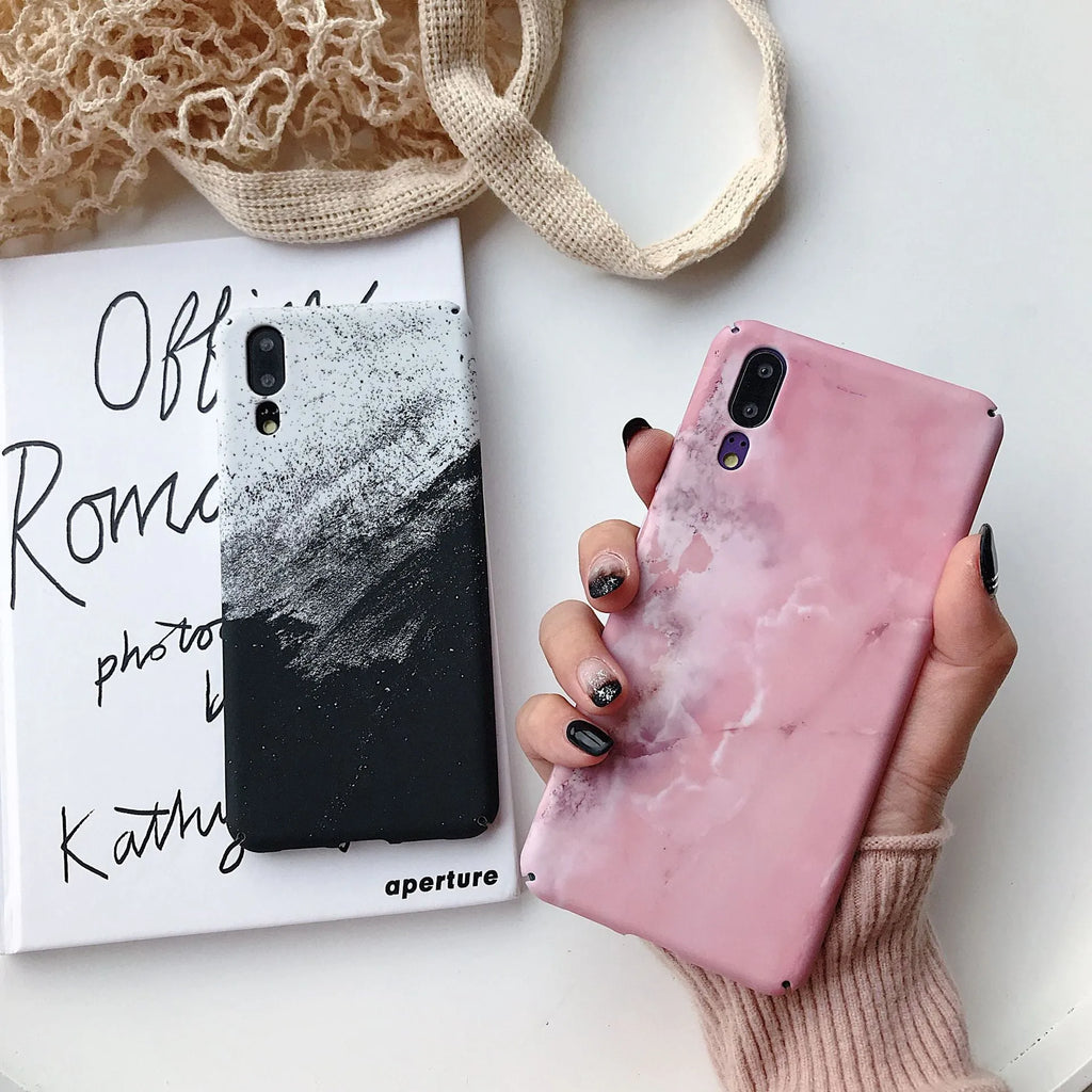 Painted Huawei phone case in black colour showing back cover design