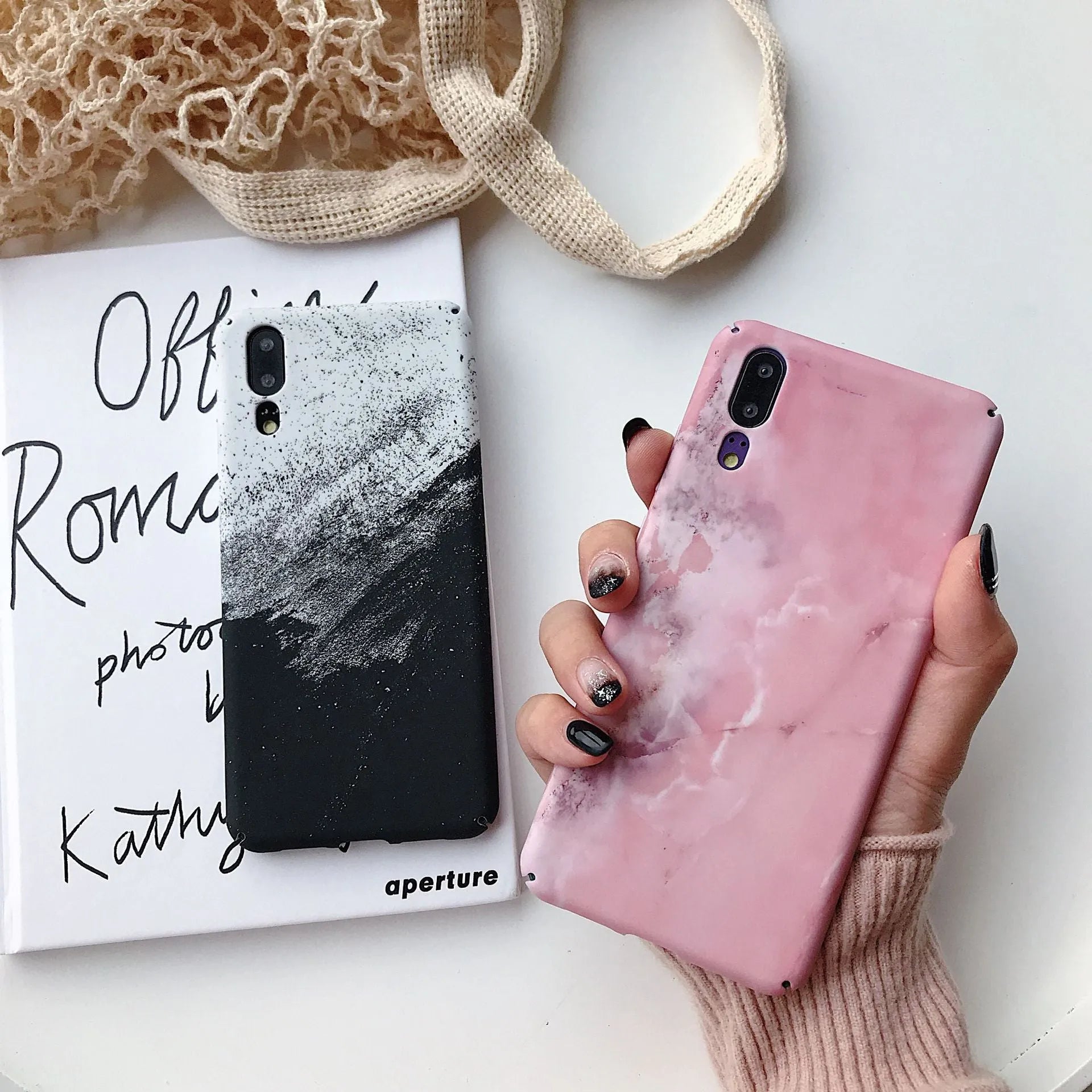 Painted Huawei phone case in black colour showing back cover design