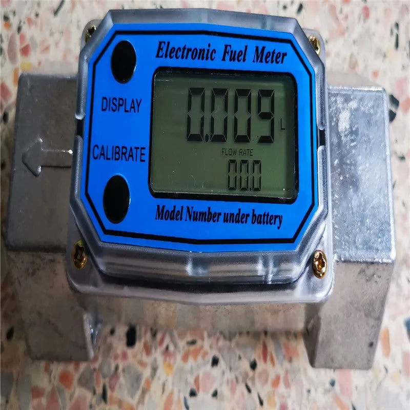 Blue aluminium alloy 25mm turbine flowmeter with screw-to-PT connections, 100 m3/h range, 0.5% accuracy