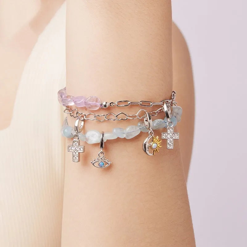 925 sterling silver purple crystal asymmetric bracelet for women electroplated finish BSB224 colour