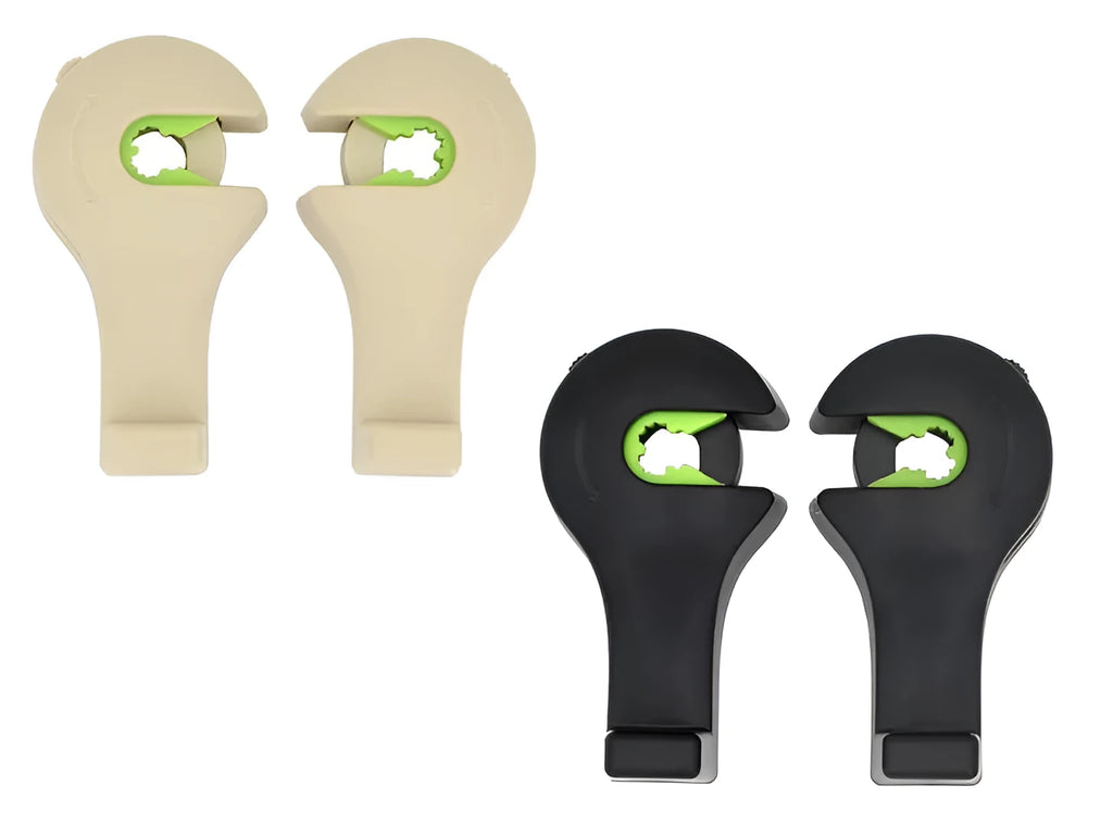 Creative car seat hook in black, made of ABS and silicone, holding a bag with 10KG capacity, pack of 2
