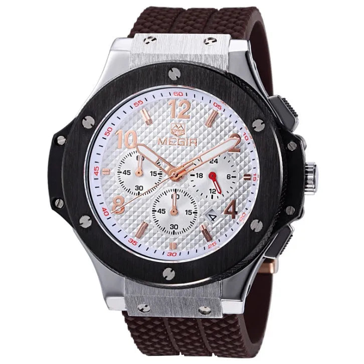 Men's quartz chronograph watch with silicone strap 35mm diameter military style