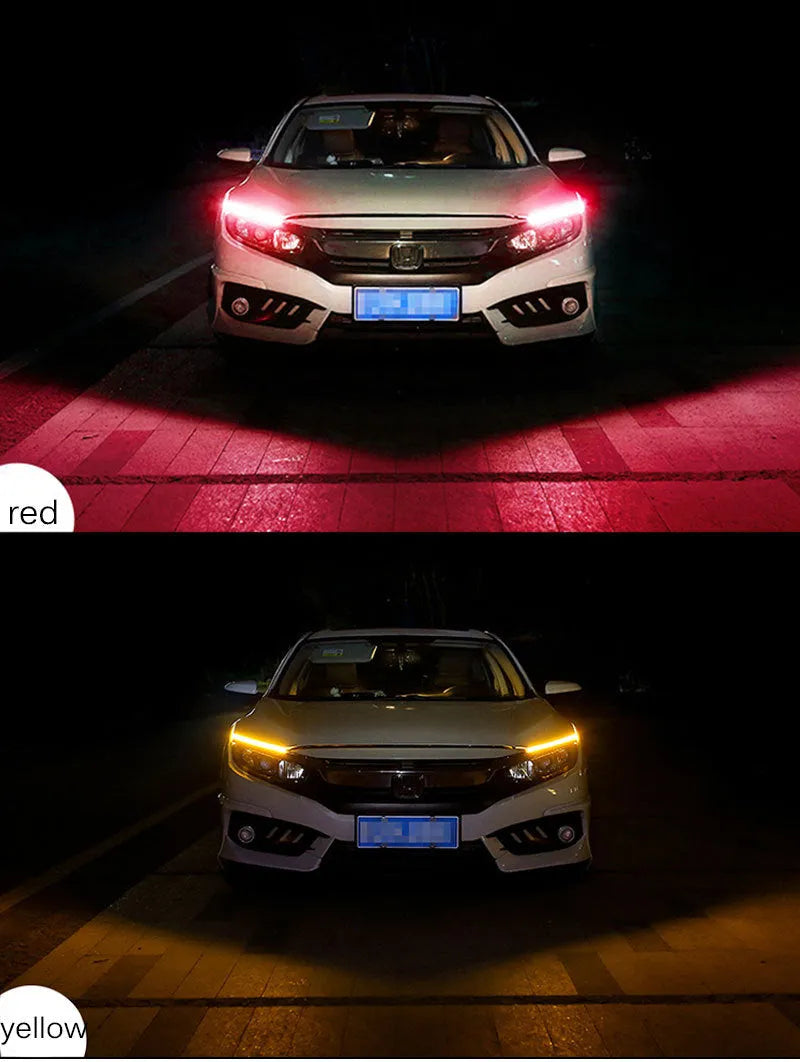 Silicone waterproof car LED light strip showing flowing turn signal effect in blue colour