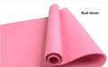 Red EVA fitness yoga mat rolled up next to its storage bag, showing textured surface.