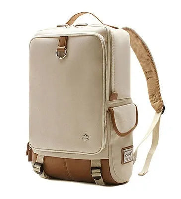 Modern men's large backpack in Oxford cloth, shown in army green colour, with dimensions 30cm by 16cm by 46cm.