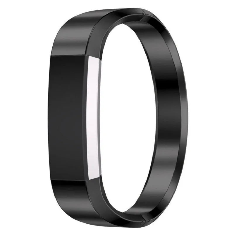 Stainless steel metal strap for Fitbit Alta smartwatch with deployment buckle.