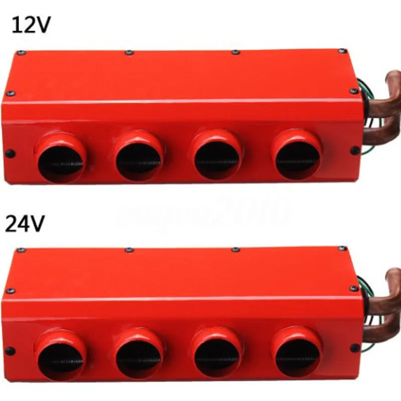Compact metal car heater with copper pipe connections for 12V and 24V vehicle auxiliary heating