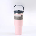 30oz stainless steel travel tumbler with handle and cover in dark pink colour