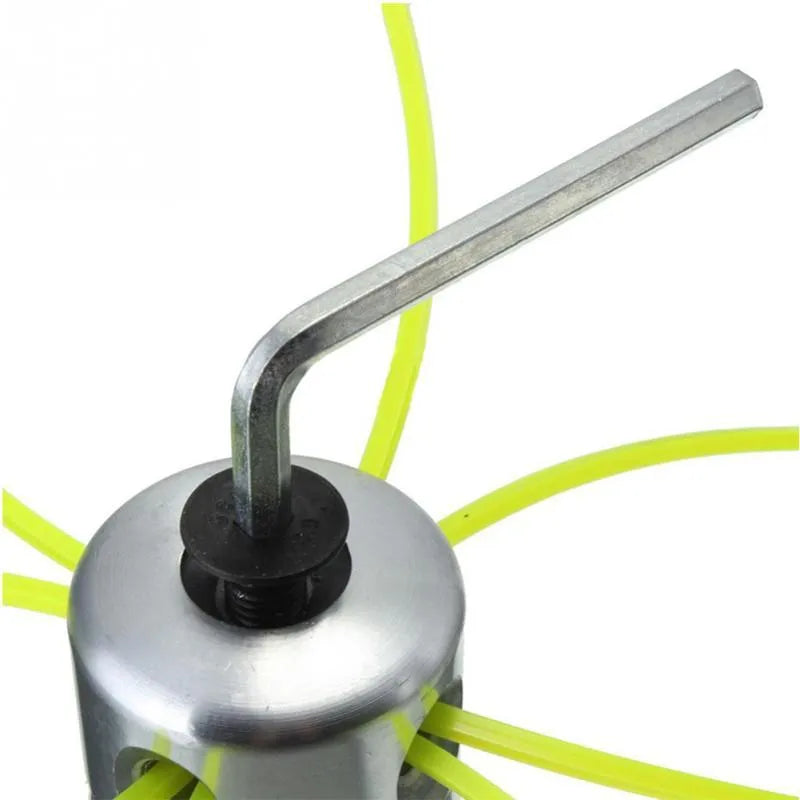 Luzhu silver aluminium lawn mower grass trimmer head replacement kit with four light yellow ropes and wrench