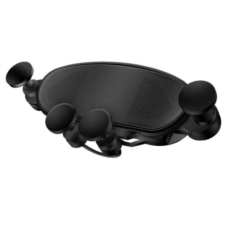 Universal black plastic car phone holder clipped onto a vehicle air vent