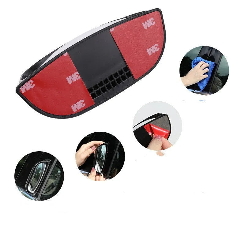 Black universal two-row wide-angle car mirror for blind spot visibility