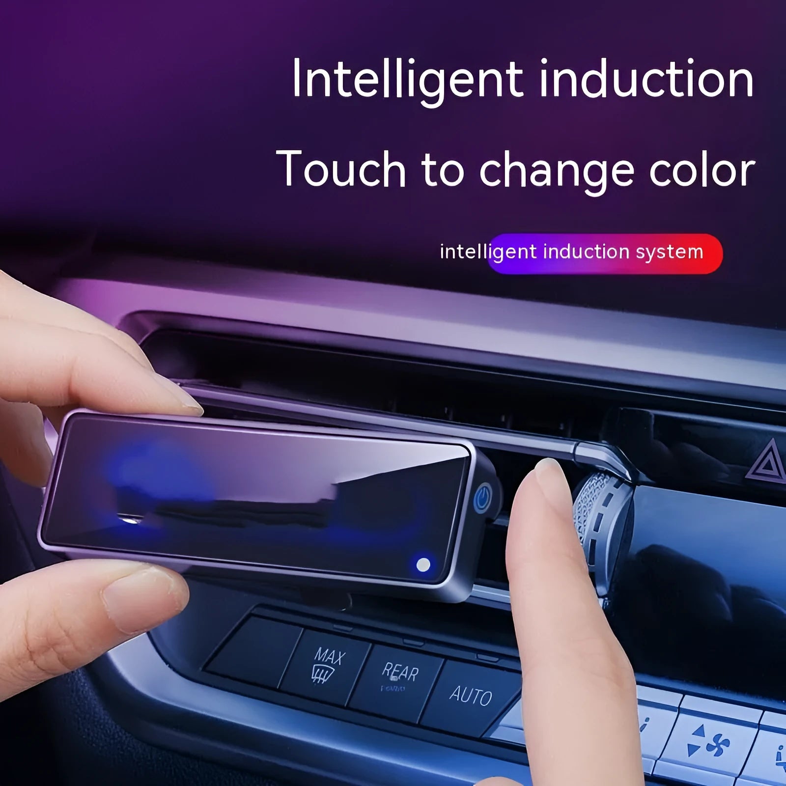 Black automobile aromatherapy ambient light for car air outlet with LED illumination and fragrance sticks