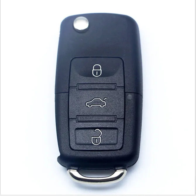 Black 3-button car key shell replacement housing made from nylon, glass fibre, and PVC with a secret compartment