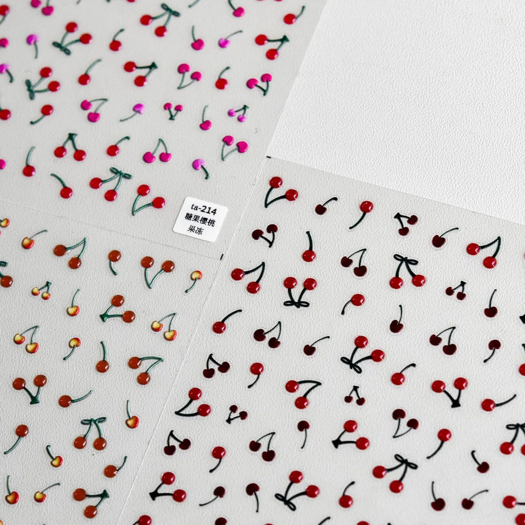 Jelly nail art sticker sheet with cartoon cherry pattern in plastic, style TA210 TA212 TA214