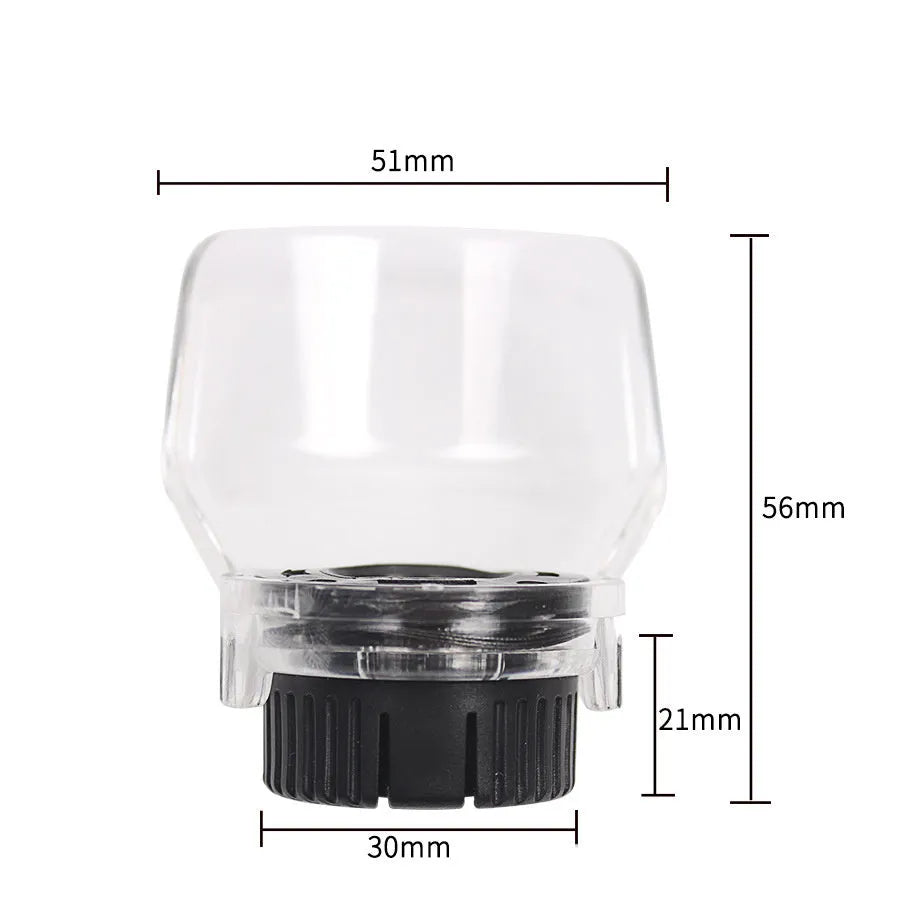 Transparent plastic horn-shaped safety cover for Delta power tools with 17.5-19mm thread port.