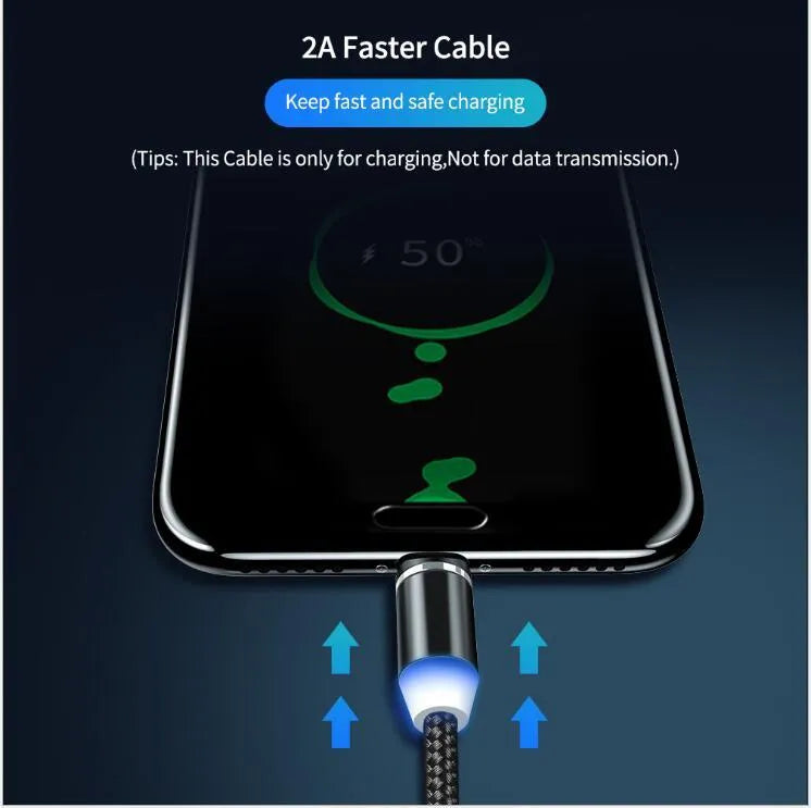 YBD 1 metre magnetic LED charging cable with cotton yarn weave and black aluminium connector