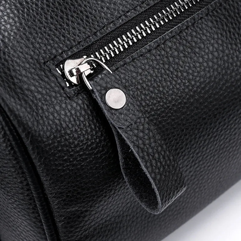 Black genuine leather one-shoulder crossbody bag with 24x16x13cm dimensions