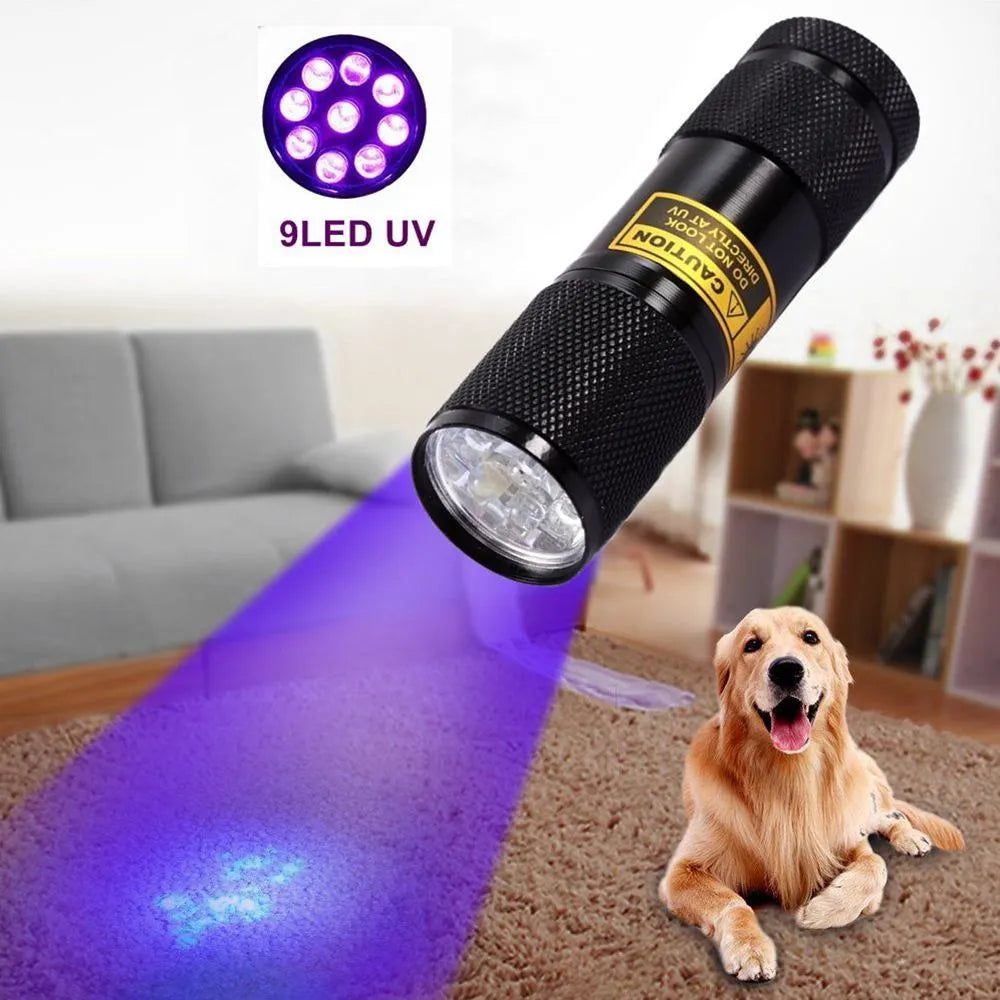 21 LED UV flashlight with violet light in silver aluminium alloy body