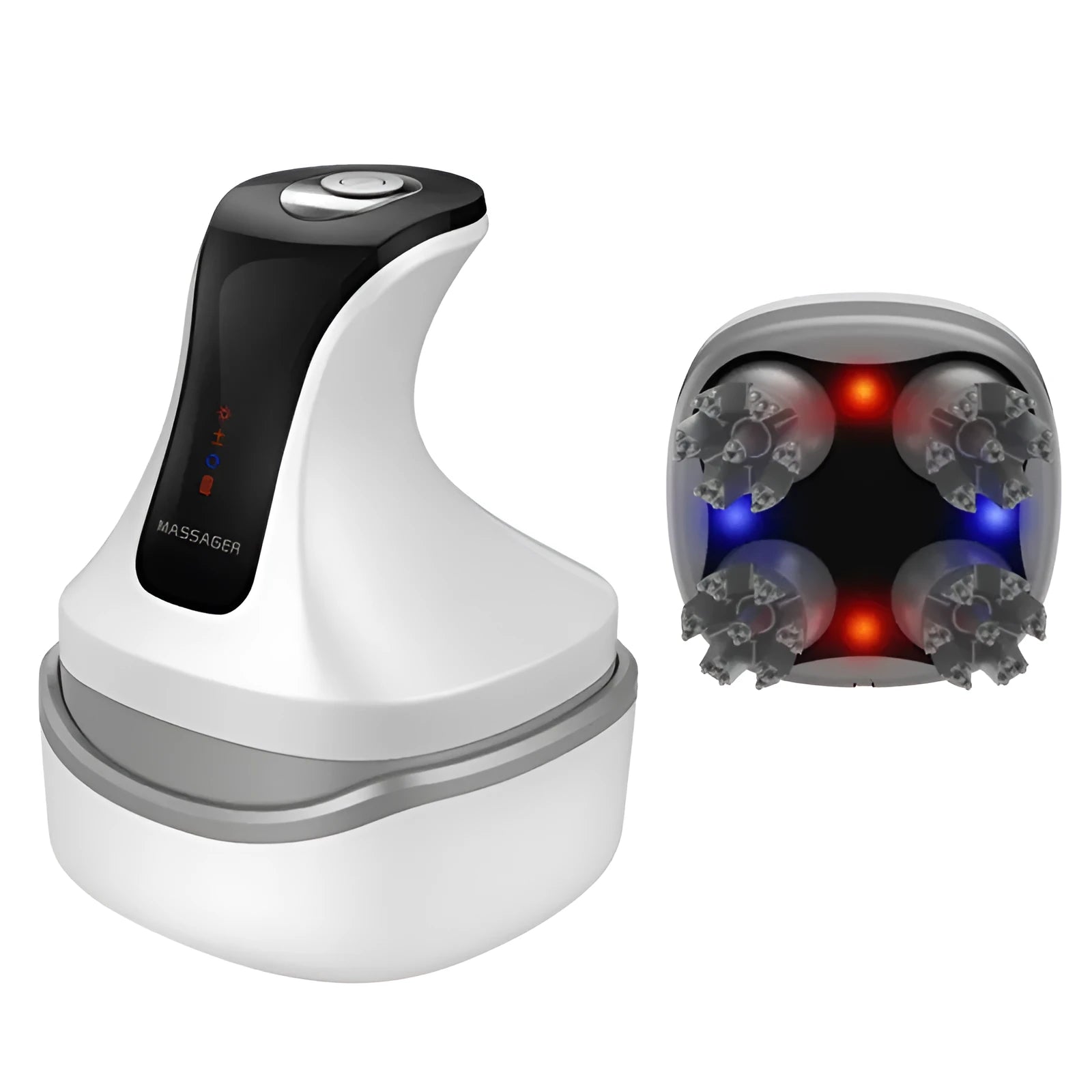 Water Wave rechargeable cat head massager in vanilla blue colour with push button controls