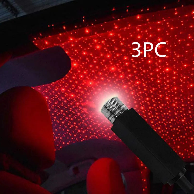 Car Gypsophila USB atmosphere light with aluminium alloy housing showing red and blue LED modes
