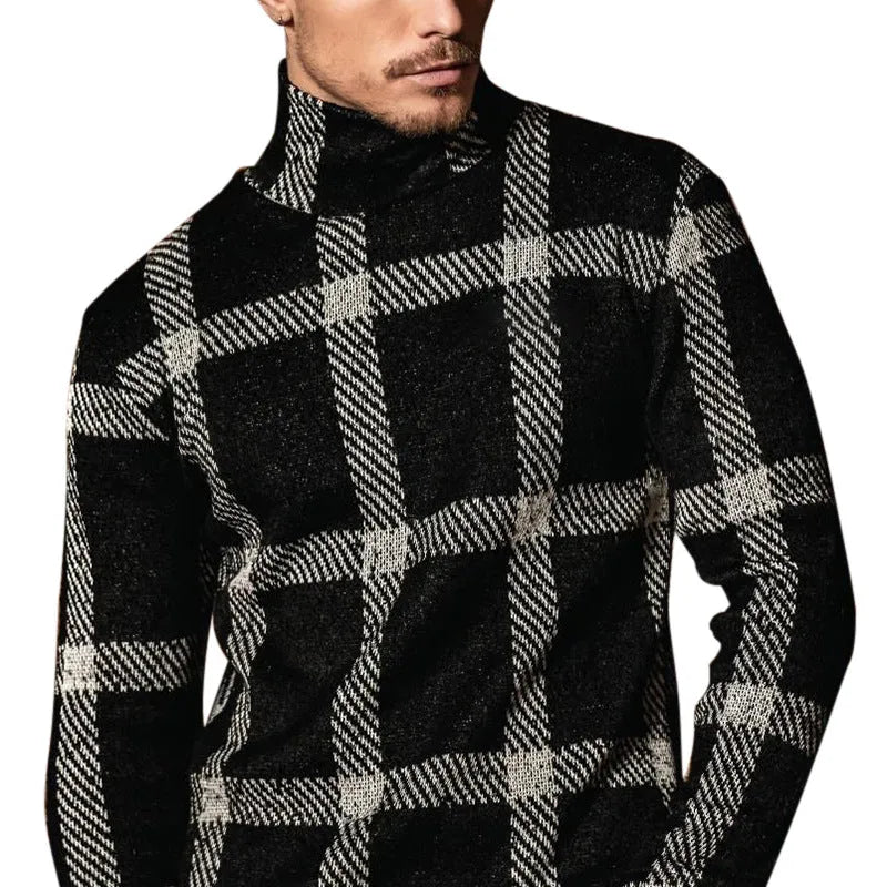 Men's slim fit striped casual jacket with high collar in black, cardigan style